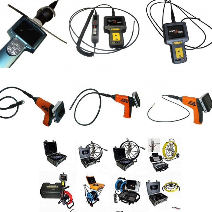 Différents modèles d’endoscopes industriels AGM TEC, du flexible miniature au touret d’inspection